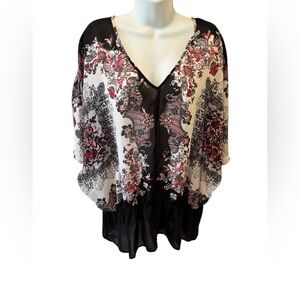 Lane Bryant Floral Batwing V Neck Blouse Tunic Size 18/20 2X Top Boho Casual